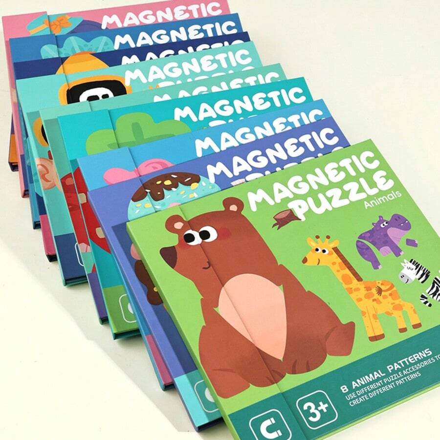 1pc Multicolor 3-In-1 Magnetic Puzzle Book, Foldable Animal Dinosaur Puzzle Game | Montessori Educational Activity | Kindergarten Fine Motor Skills Toy | Portable Travel Quiet Busy Book | Children's Cognitive Gift Toy