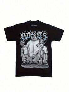 Men'S Retro  HOMIES  Graphic T-Shirt - 黑色 - 查看 1
