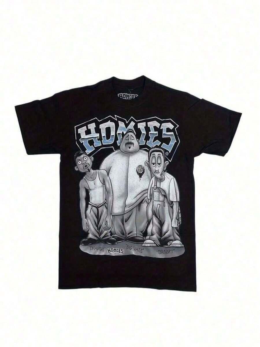 Men'S Retro HOMIES Graphic T-Shirt - 黑色 - 查看 1