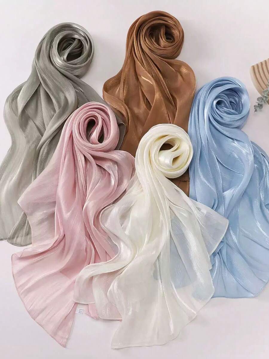 1件女款素色亮面薄款圍巾 日常休閒透氣頭巾時尚披肩 - 彩色 - 查看 1