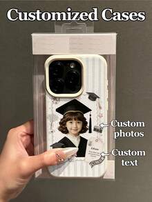 1pc Graduation Season Exclusive Photo & Text Dual Customization Soft Cute Watercolor Hand-Drawn Style Pattern Phone Case, Compatible With IPhone17promax/17Air/16E/16Promax/15/14plus/13/12/11 S24/20Ultra/A52S/A31A21S/A13/A05S/ Note13ProPlus/Note10/Note12C/Note13C, Made Of TPU Material, Customizable With 1 Photo, Graduation Year And Name, Ideal Commemorative Gift For Friends, Children, Family, Classmates During Graduation Season - White - View 4