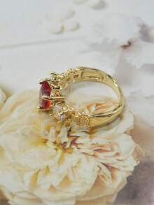 1件優雅奢華心形女款戒指，適合訂婚/婚禮/結婚，適合宴會/聚會/派對穿著，情人節禮物/結婚週年禮物，送女友禮物，節日禮物 - 金色 - 查看 4