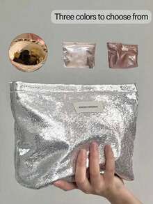 便攜式時尚亮面大容量化妝包，旅行化妝收納袋，化妝品收納袋，適用於存放盥洗用品、化妝品、化妝刷、配件，適用於旅行、居家收納、宿舍用品、婚禮禮物、母親節禮物、好友禮物、生日禮物、紀念品，居家收納必備，可用於浴室、客廳或臥室 - 彩色 - 查看 3