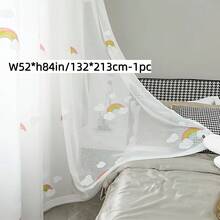 1pc Cute Rainbow Cloud Embroidered Sheer Curtain, Light Filtering, Fashionable, High-End Soft Drape, Multi-Functional Top Hooks, Suitable For Living Room, Bedroom, Balcony, Girls Room, Bay Window, Entryway Partition Decoration - White - View 11