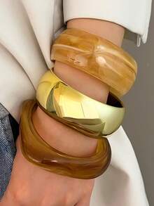 1/3pcs Minimalist Versatile Exaggerated Thick Colorful Resin Bangle Set, Stackable Bracelets, Simple High-End Style, Suitable For Daily Wear - Multicolor - View 3