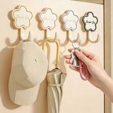 Cute Flower-Shaped Wall Hooks, Drill-Free Strong Adhesive Hooks For Hanging Keys, Hats, Towels And Bags, Waterproof Heavy-Duty Hooks For Bathroom, Kitchen And Entryway, Random Color - Multicolor - View 4