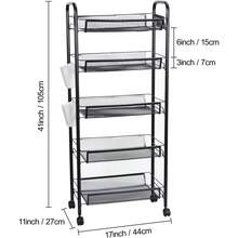 5-Tier Metal Mesh Storage Cart, Rolling Fruit & Vegetable Rack For Kitchen - Default - View 4