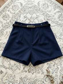 Set Of 3 Women's High-Waisted Tailored Shorts + 1 Free Belt - 1 BLACK 1 WHITE 1 NAVY BLUE - View 6