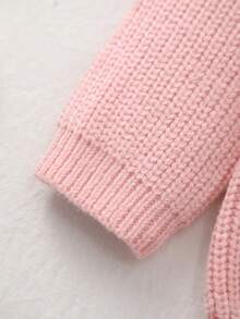 Baby Girl Soft Cute Big Sister Letter + Small Flower Embroidery Knit Romper - Pink - View 3