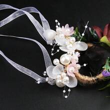 1 Pc White Leaf Flower Headband With Gold, Floral Hair Accessory - Pink Bracelet - View 13
