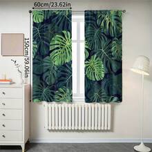 2pcs Polyester Tropical Palm Leaf Print Light Filtering Curtains, Suitable For Bedroom, Living Room, Office And Home Decor, Rod Pocket Design, Suitable For Rod Mounting - Multicolor - View 13