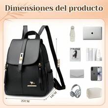 Mochila Mujer Gran Capacidad Impermeable Escolar - Negro - Ver 4