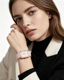 Anne Klein Women's Watch Square Case Ceramic Bracelet Watch AK Watches For Ladies Bracelet Watch,Light Pink - Pink - View 2