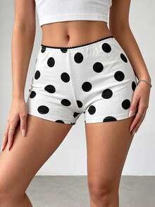 Shorts ajustados para mujer con lunares blancos y estampado de puntos negros, elásticos, casuales, para verano y otoño, ropa de estar en casa y dormir, estilo retro pin-up lindo, hot pants - Blanco - Ver 8
