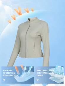 CAMEL CROWN Women's Stand Collar Sun Protection Shirt, Slim Fit Short Sun Protective Jacket For Summer - Cold Tea Gray - View 4