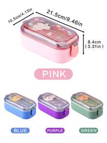Caja Bento de 3 Compartimentos con Diseño de Dibujos Animados/Capa Única, Tapa con Utensilios Integrados, Caja de Almuerzo Portátil a Prueba de Fugas y Conservación de Frescura, Caja de Almuerzo Portátil para Porciones de Comidas Bajas en Calorías, Múltiples Colores Disponibles - Multicolor - Ver 8