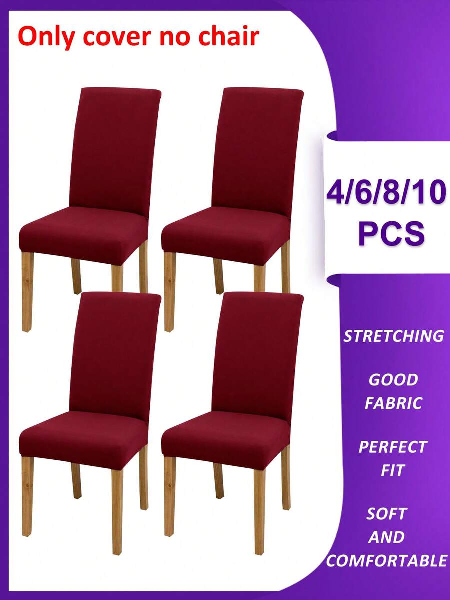 4pcs/6pcs/8pcs/10pcs Solid Color Chair Covers, Modern Style Removable Elastic Polyester Fiber Chair Slipcovers For Living Room, Dining Room, Bedroom, Suitable For All Seasons