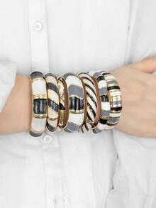 1PC Vintage Opulent FreeForm Zinc Alloy Gold-Plated Enamel Multi-ColorWide Flat Chunky Statement Cuff BraceletNew Year Christmas Dairy Party Clubwear - Bracelet - View 3