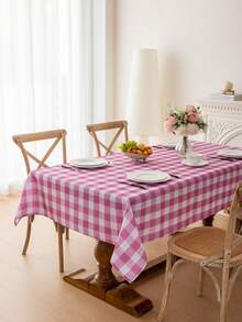 1pc Rectangular Plaid Tablecloth, Digital Printed Buffalo Check Washable Tablecloth, Suitable For Outdoor Picnic, Living Room, Kitchen And Holiday Dinner, Beige And White Rectangular Tablecloth - Pinkish White - View 5