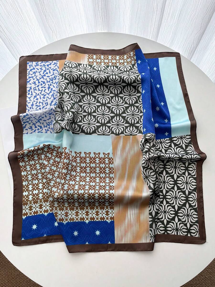 1pc Floral Pattern Print 70cm Square Bandana Men's Versatile Headscarf Neck Scarf - Multicolor - View 1