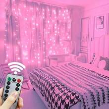 USB供電窗簾仙女燈，遙控控制8種閃爍模式，適用於聖誕節、萬聖節、婚禮、生日、派對、居家花園、節日裝飾 - USB窗簾燈串 - 查看 19