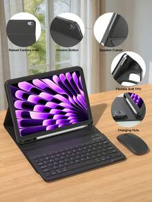 Wireless Keyboard Mouse Set For IPad A16 11th/10th, 9th/8th/7th 10.2", Air 10.9", 11", Pro 11", With PU Leather Tablet Protective Case, Detachable Wireless Keyboard (150mAh Battery) And Case With Pen Slot, Black - Black - View 6