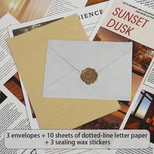 16pcs Multicolor Linen Texture Gift Envelopes With Letter Paper And Wax Seal, Vintage Invitation Envelopes For Cards And Wedding Invitation - A - View 9
