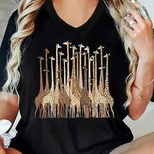 Women's Casual Graphic Print T-Shirt, Versatile Clothing For Spring, Summer And Autumn, Soft And Comfortable Crew Neck T-Shirt (Loose Fit, Please Refer To Size Chart) - 黑 - 查看 2