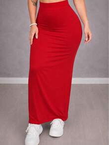 Long Midi Skirt, High Waist, Tube Style, Foreign Blogger Fashion - 紅色 - 查看 2