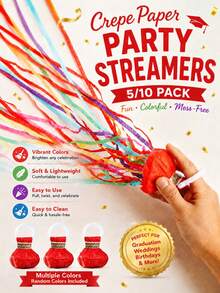 5/10pcs Residue-Free Colorful Paper Ribbons, Soft Lint-Free Party Decoration Streamers, Suitable For Graduation, Birthday, Wedding, Retirement And Various Holiday Party Decorations - Multicolor - View 2