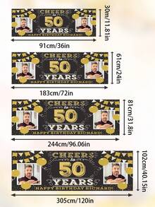 Personalized Photo Birthday Banner Backdrop, Suitable For Adults, Events, Parties, Wedding Decoration Posters. Personalized Custom Birthday Party Backdrop, Can Add Photos And Text Decoration. Black And Gold Party Backdrop Birthday Decoration Supplies. Custom Birthday Photo Backdrop, Party Decoration. - Multicolor - View 7