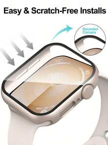 Case Compatible With Apple Watch 40mm 41mm 42mm 44mm 45mm 46mm 49mm 38mm With Tempered Glass Screen Protector, Hard PC Case Overall Protective Cover - Starlight Color - View 3
