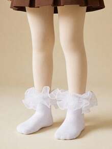 1 Pair Girls' Polka Dot Princess Style Lace Trim Short Socks, Lightweight For Spring/Summer/Autumn, Princess-Themed Cute Cartoon Socks For Children - Multicolor - View 4