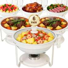 White Chafing Dishes For Buffet 4 Pack, 5QT 316 Stainless Steel Round Chafers And Buffet Warmers Sets With Lid Holder, Rolled Rim Process, Stackable Design, For Catering, Parties, Weddings - 白色可視蓋款 - 查看 1