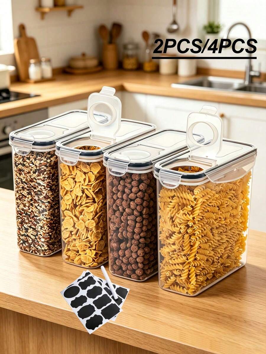 2pcs/4pcs Multipurpose Airtight Cereal & Dry Food Storage Containers, Easy To Store, Ideal For Kitchen Organization & School Supplies - White - View 1