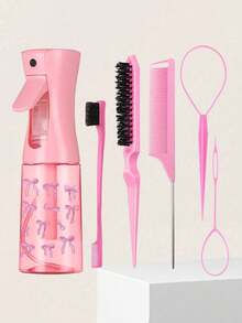 7PCS Styling Hair Set, Hair Design Comb Set, Curling Comb, Smoothing Comb, Styling Comb, Tail Comb And Braiding Tools, Cute Bow Stickers, Suitable For Boys And Girls, Y2K - Multicolor - View 2