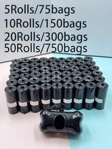 5/10/20/50 rollos de bolsas gruesas a prueba de fugas para recoger las heces de perros, bolsas para recoger las heces de perros/gatos pequeños, limpieza al aire libre - Negro - Ver 1