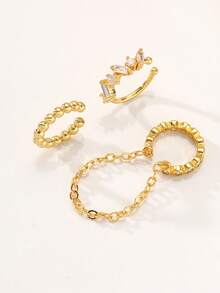 3pcs/Set Shiny Cubic Zirconia Chain Ear Clips Earrings, Multi-Layer Stackable Earrings, Suitable For Women's Daily, Date, Party Wear - Gold - View 2