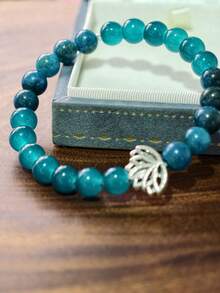 Pulsera de loto con cuentas de piedra natural estilo memoria, enfocada en la sanación del Body y la mente, joyería de meditación hecha a mano con cuerda elástica, adecuada para uso diario y regalos - azul real - Ver 6