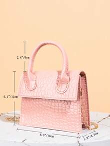 Bolso de moda con asa de cadena de cuero charol brillante tipo espejo - Rosa - Ver 3