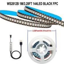 AOEVK LED燈條 WS2812B RGB + IC 每米 144 顆 LED 個別可定址 5V USB 電視同步追色燈，適用室內、節日、牆面裝飾、萬聖節、聖誕節 - WS2812B BLACK Three-Key Controller - 查看 13