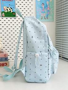 1 buah Tas Ransel Anak Perempuan Motif Polkadot Bahan Nilon dengan Resleting, Tas Sekolah Modis untuk Siswa, Cocok untuk Semua Musim dan Penggunaan Sehari-hari, Tanpa Aksesoris Liontin - A - View 5