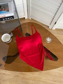 Women's Camisole With Built-In Bra, Slit, Irregular Hem, Stylish Design, Summer, Sexy, Slimming, Innerwear, Show-Off Camisole, Bra Top, Summer 2026 - Burgundy - View 3