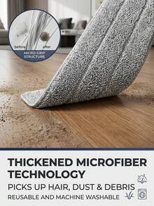 Hands-Free Flat Mop With 3 Reusable Mop Pads, 360° Swivel Head, Wet & Dry Multi-Function Mop, Suitable For Living Room, Bedroom, Bathroom, Kitchen, Tile, Hardwood And Composite Floors, Efficient Dust Removal And Cleaning - Thickened Version - View 2