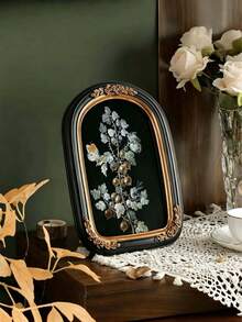 Black And Gold Vintage Arched Photo Frame, 5x7 And 8x10 Inch Vintage Photo Frame, Exquisite Black And Gold Floral Pattern, Handmade Textured Resin, Antique Style Photo Frame, Suitable For Wall Decor, Also As Wedding Bride Gift Or Holiday Gift. - A - View 9
