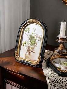 Black And Gold Vintage Arched Photo Frame, 5x7 And 8x10 Inch Vintage Photo Frame, Exquisite Black And Gold Floral Pattern, Handmade Textured Resin, Antique Style Photo Frame, Suitable For Wall Decor, Also As Wedding Bride Gift Or Holiday Gift. - A - View 6