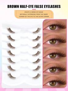 7 Pairs Brown Half-Eye Thick Curly Natural Fluffy Faux Invisible Band Real Eyelash Eye Tail Lengthening Faux Mink Hair Lightweight Comfortable One-Piece Beginner Wear False Eyelashes - View 3