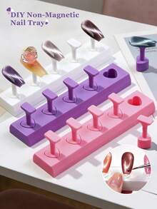 Beautizon Nailartlab 5Pcs Non-Magnetic Nail Art Practice Base, Pink Purple White 3 Colors Available, Built-In Heart-Shaped Storage Slot, Can Firmly Fix Nail Tips. Convenient For Beginners To Practice Painting, Nail Art And Rhinestone Application, Also Used To Display Nail Art Works, Non-Slip Base Not Easily Displaced, Soft Material Does Not Damage Nail Tips, A Practical Tool For Nail Art Learning And Work Display - Multicolor - View 1