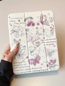 Cute Cat Butterfly Print Protective Case, Transparent Acrylic Back Cover With Pencil Holder, Auto Sleep/Wake Multi-Angle Stand Compatible With IPad 7/8/9/10/Air/Pro - Multicolor - View 2