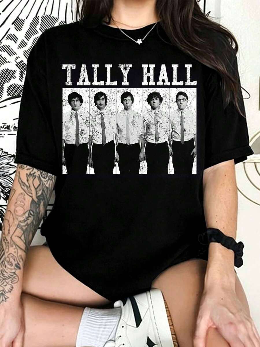 Retro Tally Hall Band T-Shirt, Monochrome Music T-Shirt, Vintage Graphic Alternative Rock T-Shirt, Tally Hall Merchandise For Fans, Gift T-Shirt For Music Lovers - Black - View 1